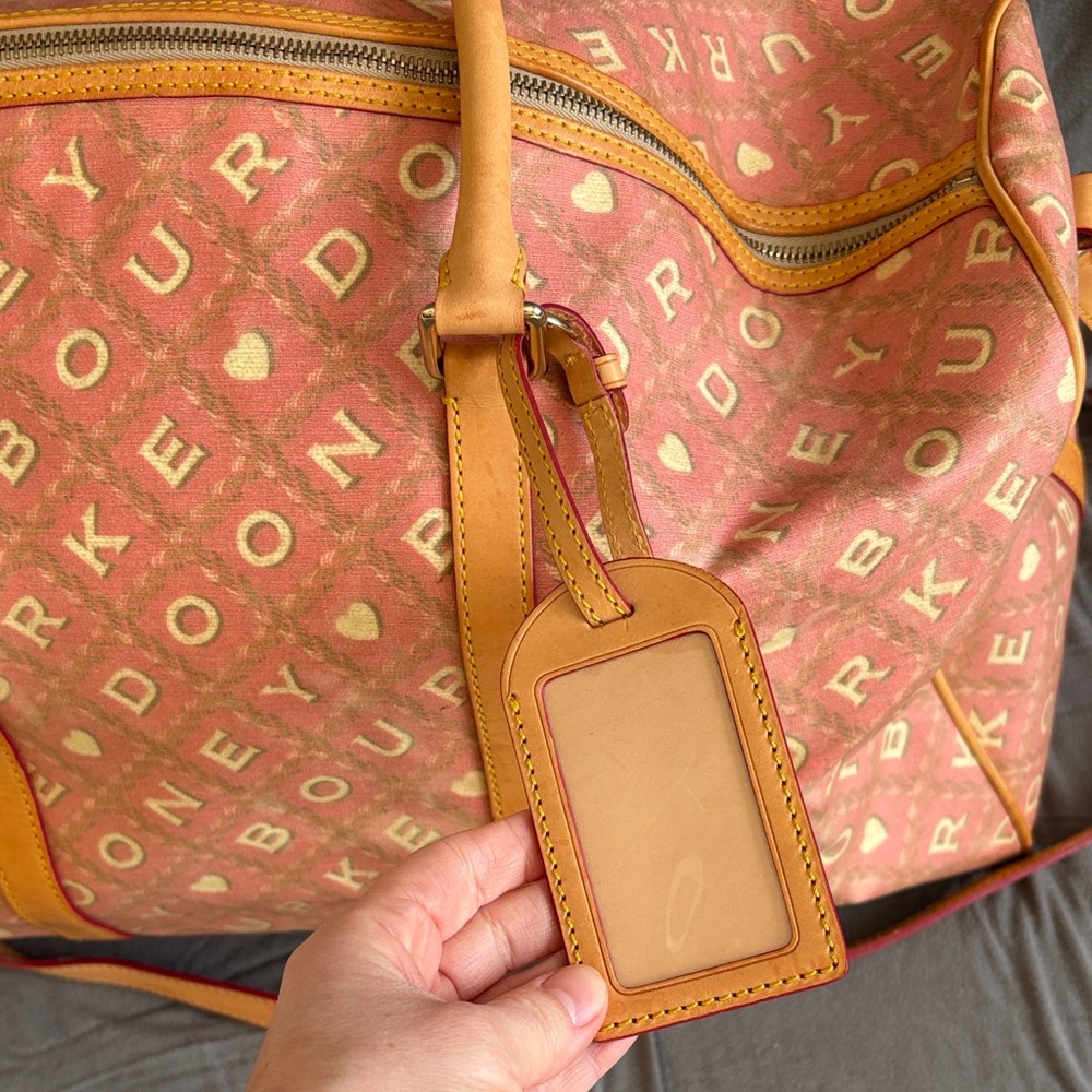 Dooney Bourke Large Coral and Tan Travel Duffle Bag - Picture 3 of 6